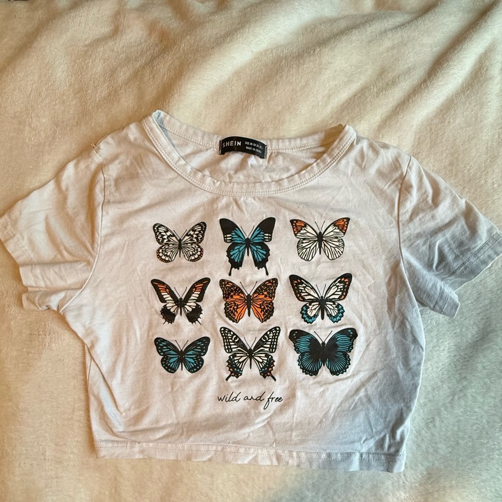 SHEIN White Short Sleeve Butterfly Tee